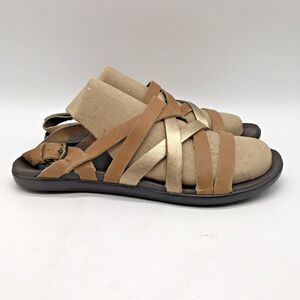 OluKai Awe 'Awe Hawaiian Sandals Women's 7 Brown & Gold Full Grain Leather Shoe